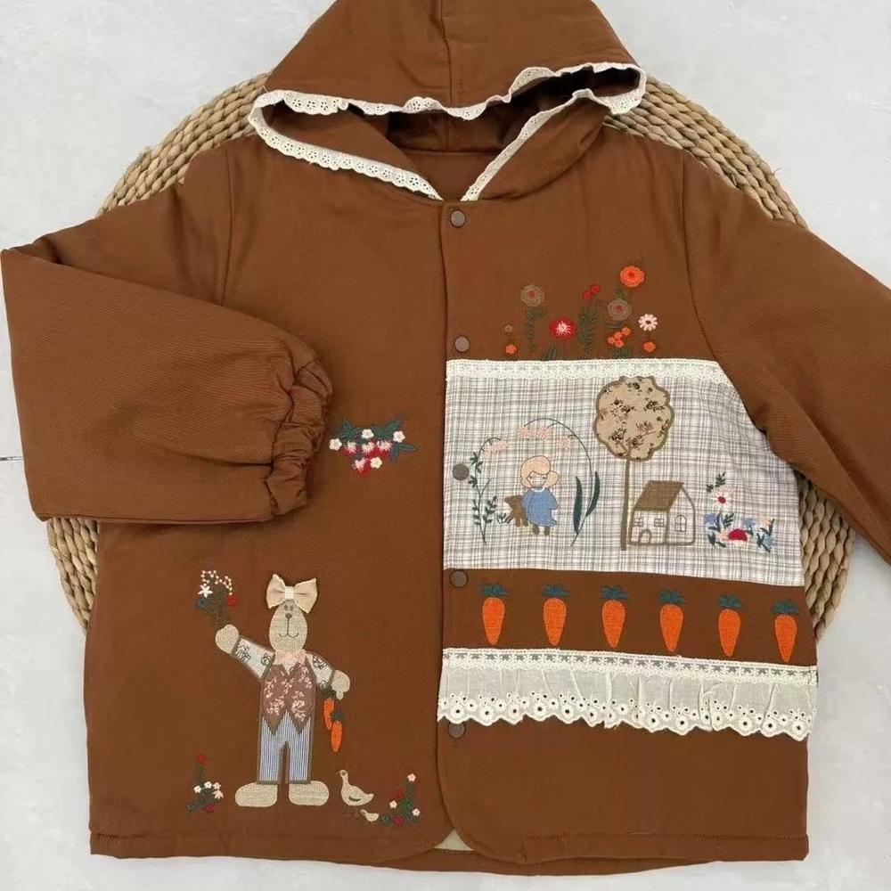 Brown Embroidered Women's Puffer Jacket | NWT Cottagecore Boho | One Size Up to